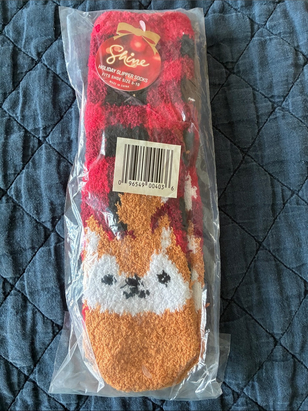 Buffalo check fox holiday slipper, socks